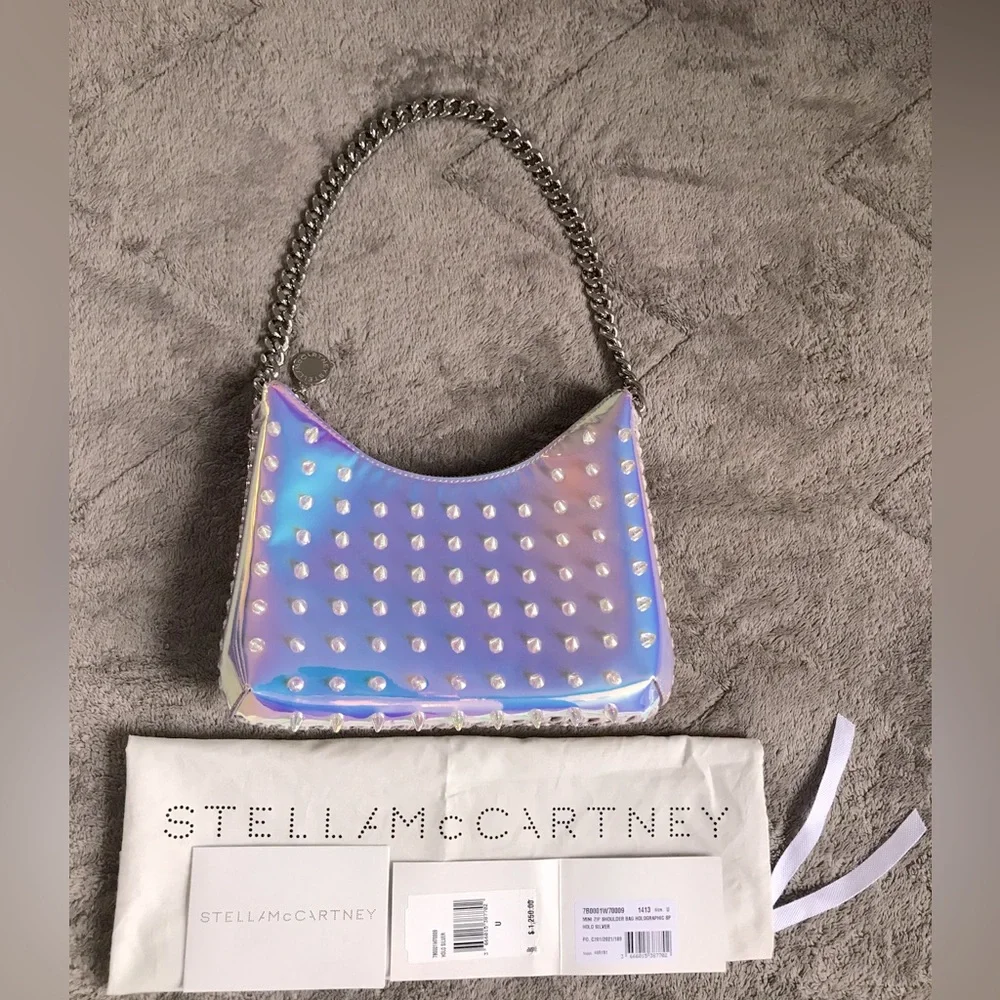 ❌❌❌SOLD❌❌❌STELLA MCCARTNEY Mini Falabella Spike Holographic Shoulder Bag - Picture 7 of 14